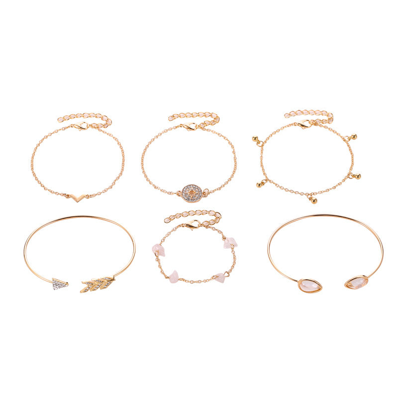 Wholesale Six-piece cat's eye crushed turquoise V-shaped alloy Bracelet